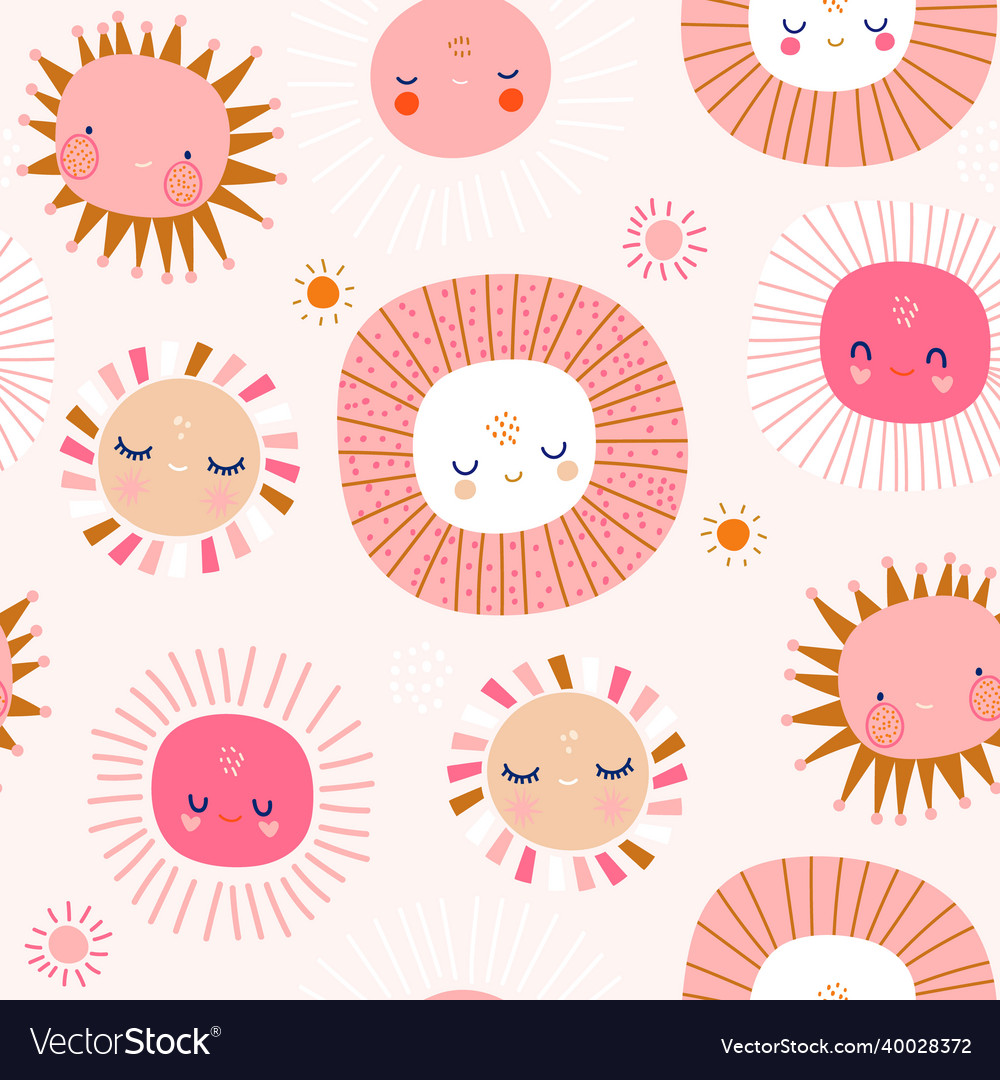 Seamless patterns with funny sun characters