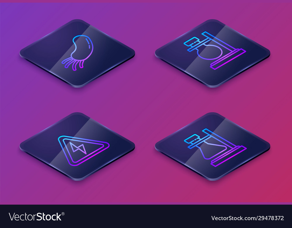 Set isometric line bacteria high voltage sign