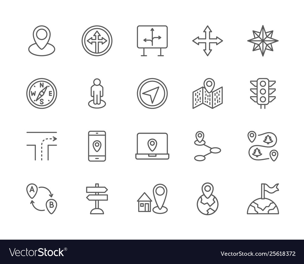 Set navigation line icons compass location vector image Set navigation line icons compass location