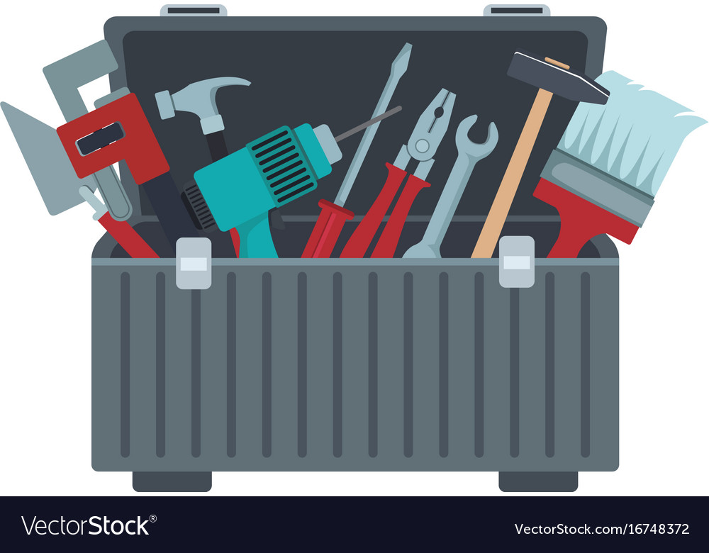 Tools box with carpentry equipment instruments