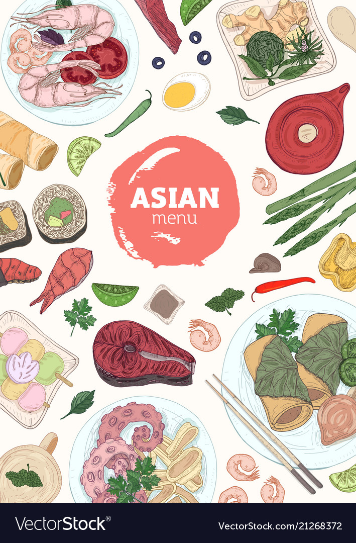 vertical menu cover template with sushi fish and vector image