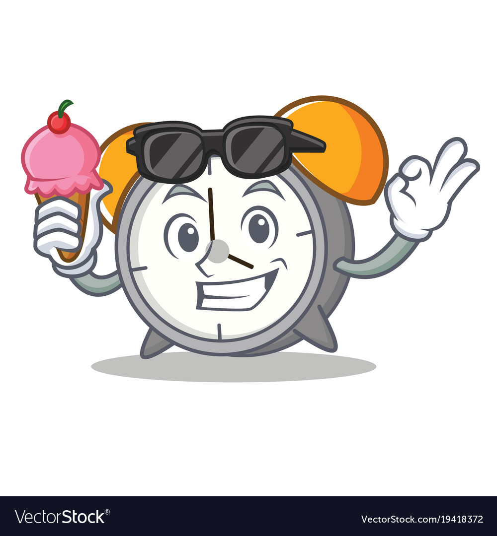 With ice cream alarm clock character cartoon