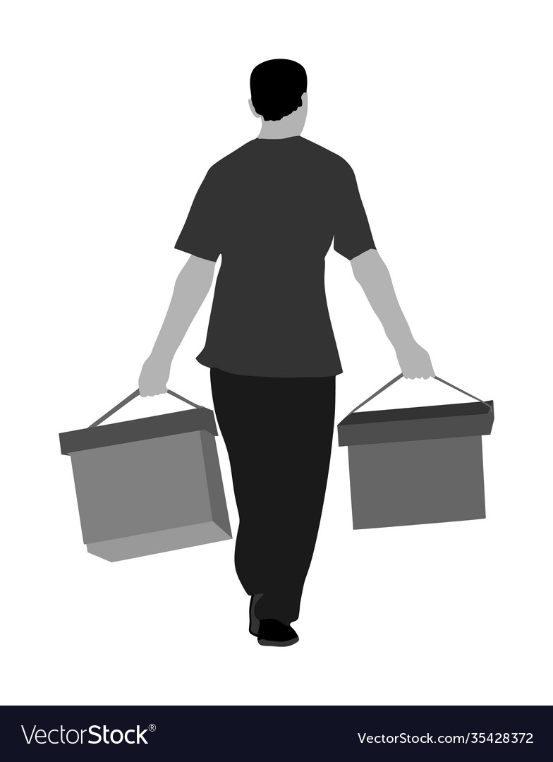 Worker carrying boxes isolated