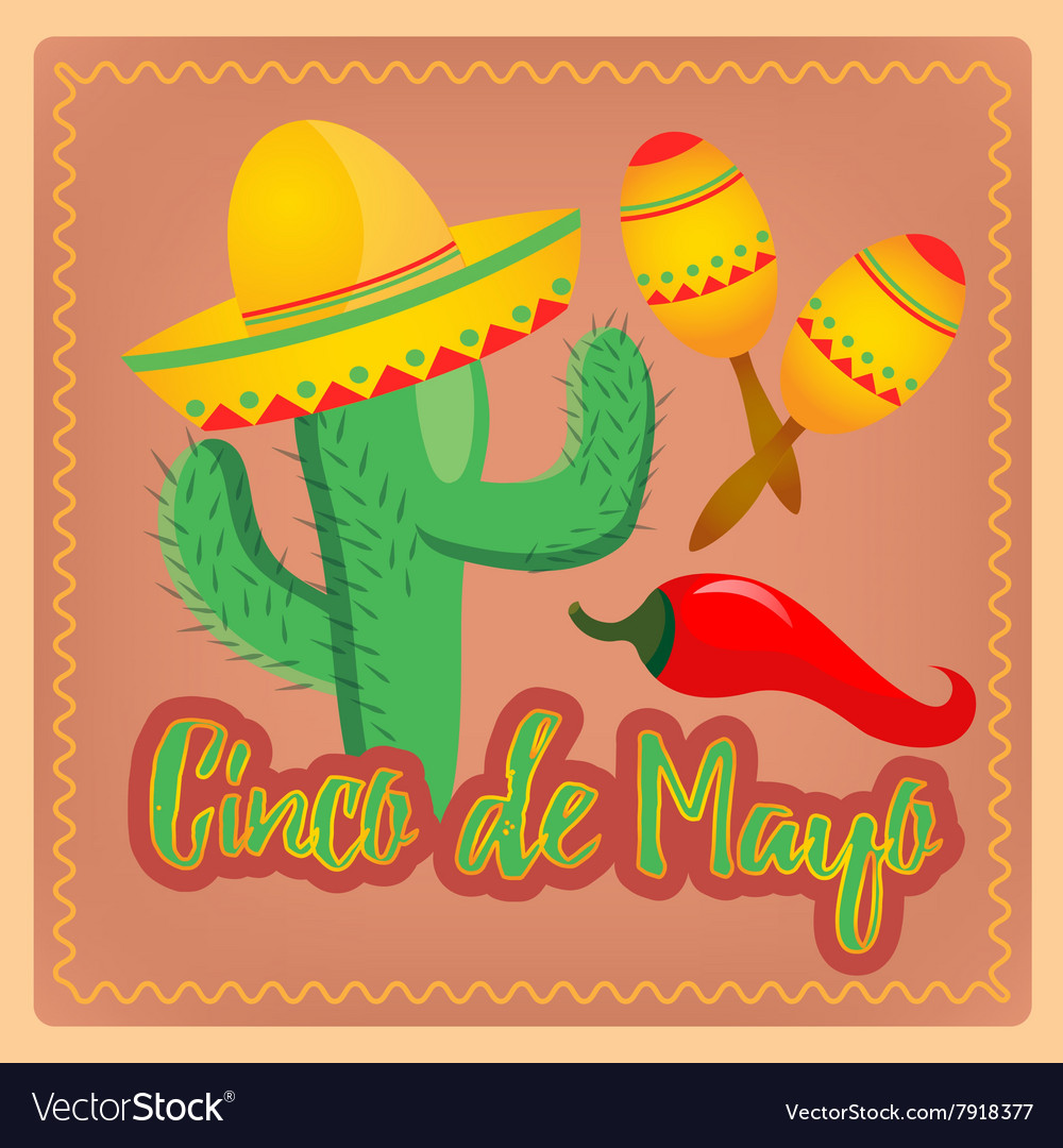 cactus in sombrero hat mexican maracas and chili p