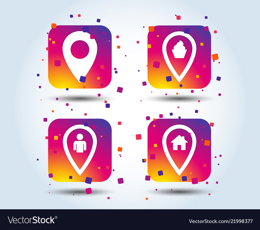 Map pointer icons home food and user location