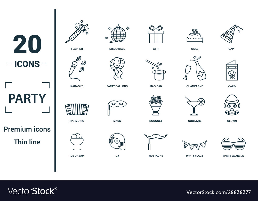 Party icon set include creative elements Vector Image Party icon set include creative elements