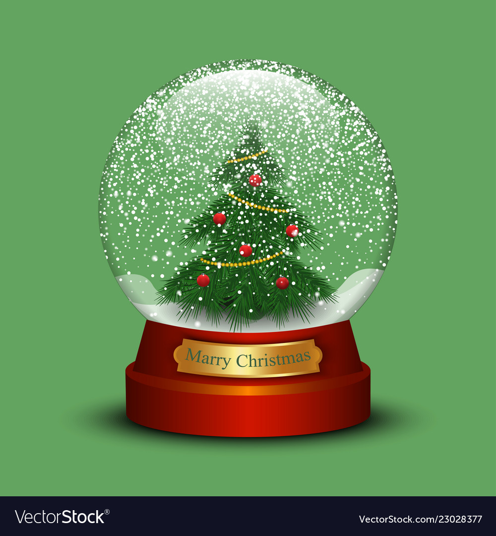 Realistic christmas snow globe with tree