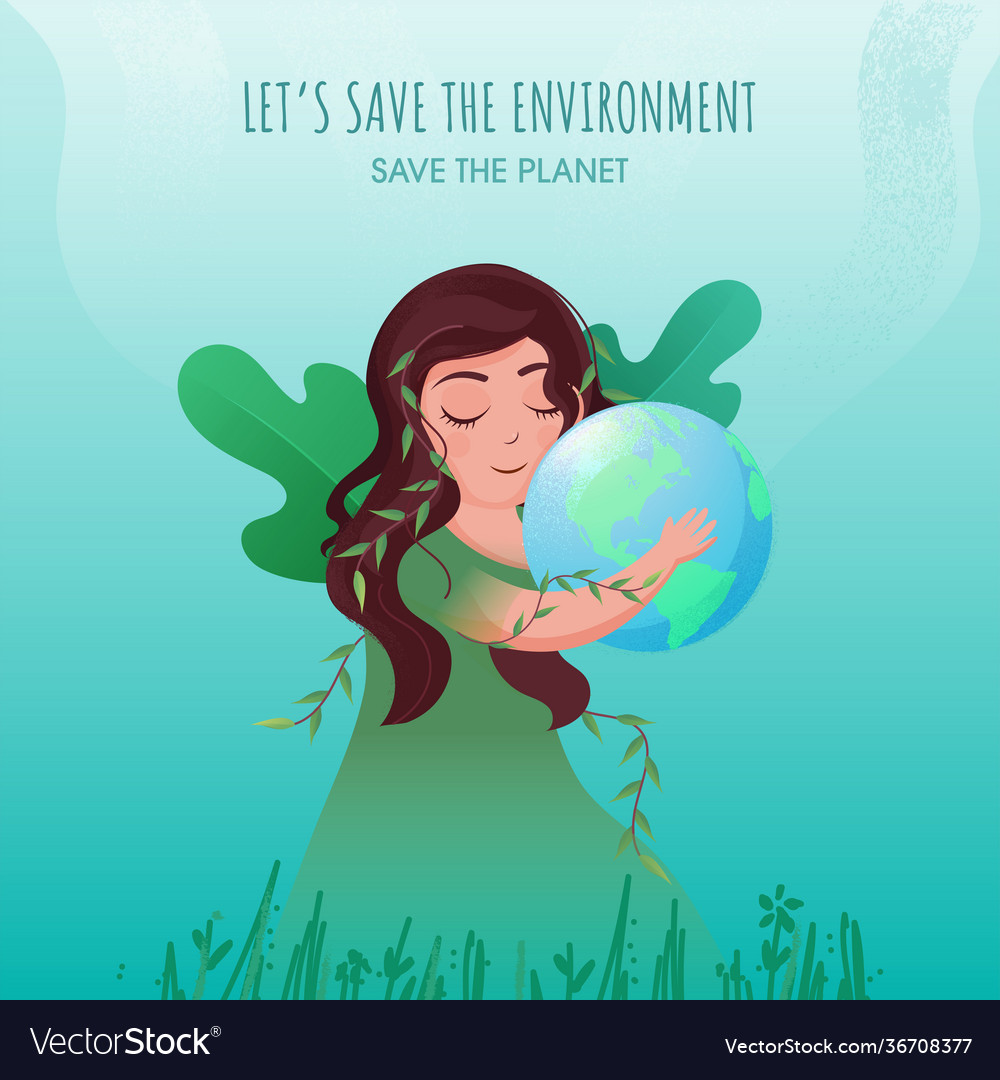 Save environment planet concept with young Vector Image