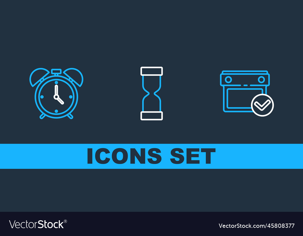 Set line calendar with check mark alarm clock Vector Image Set line calendar with check mark alarm clock