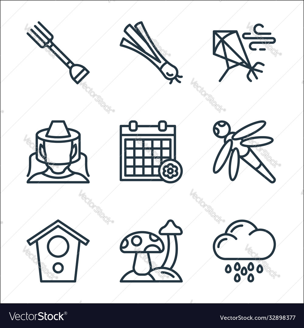 Spring line icons linear set quality vector image Spring line icons linear set quality