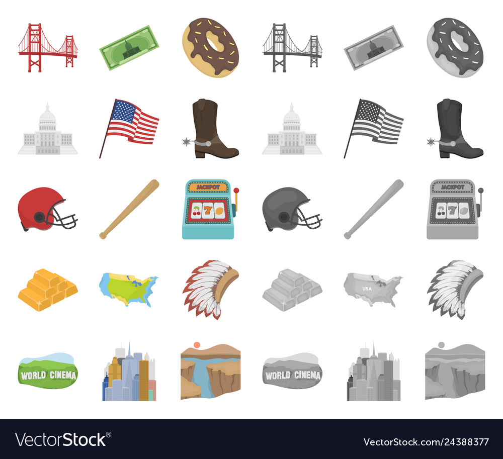 Usa country cartoonmono icons in set collection