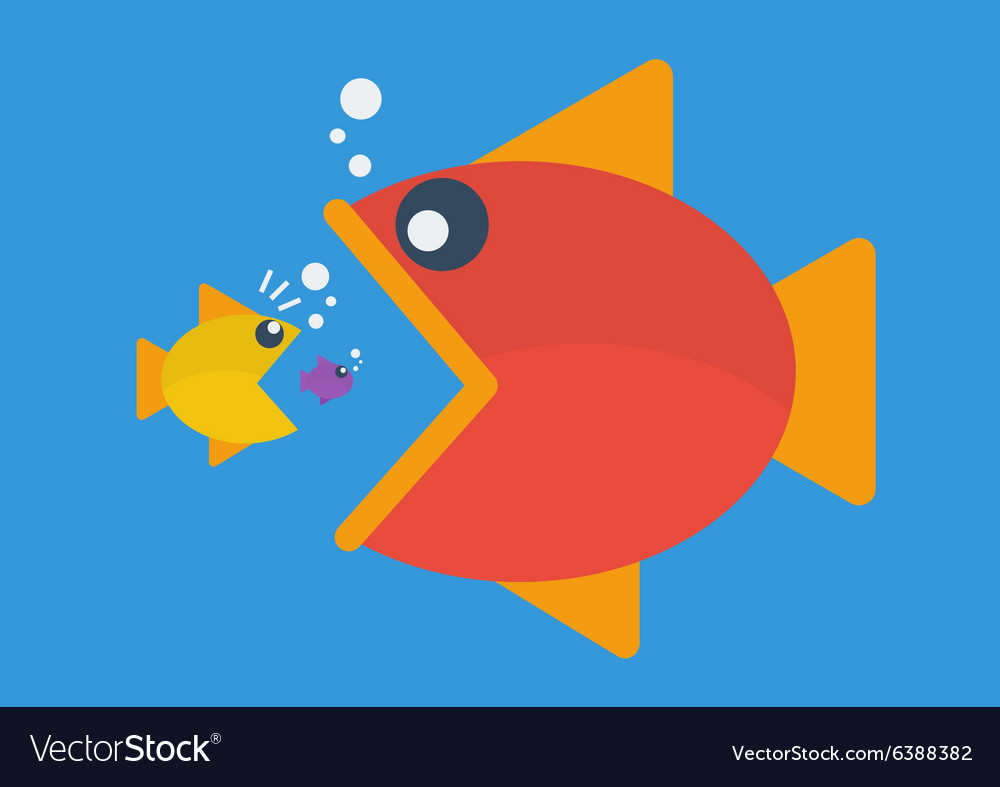 Big fish eat little fish flat style Royalty Free Vector