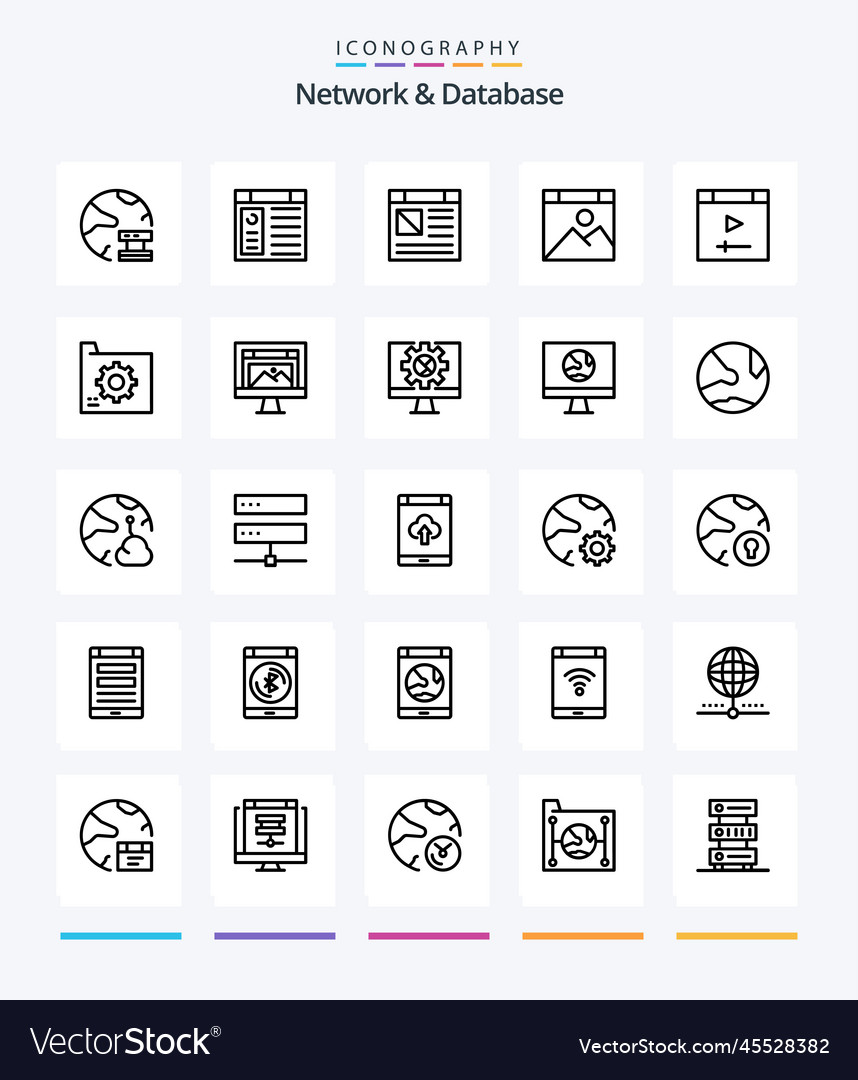 Creative network and database 25 outline icon