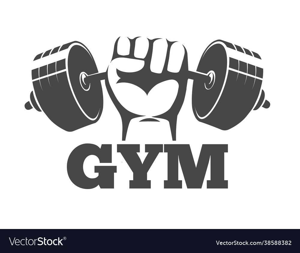 Fitness gym or athletic club emblem with fist Vector Image