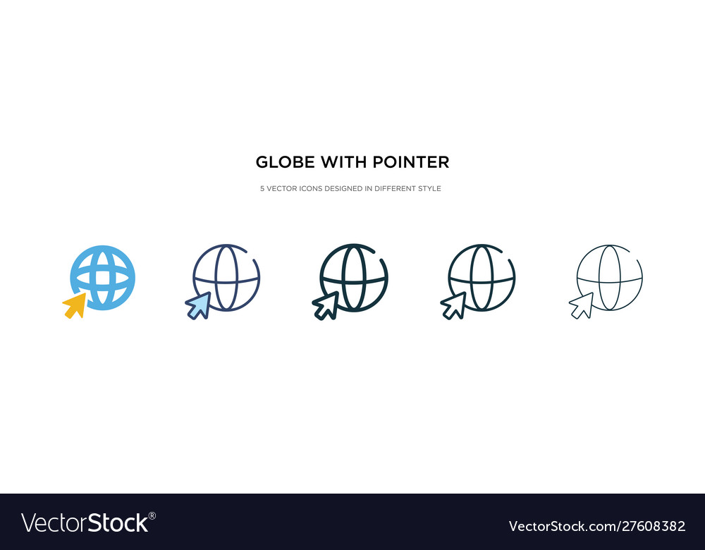 Globe with pointer icon in different style two vector image Globe with pointer icon in different style two