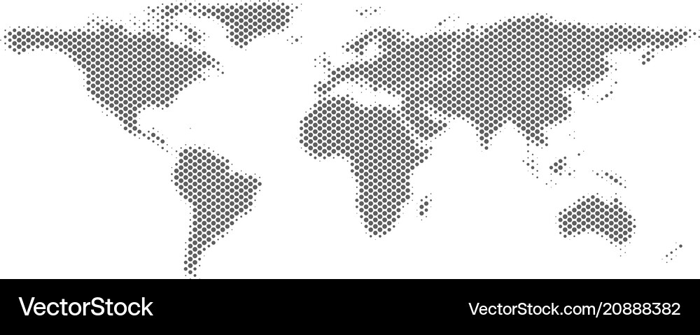 Halftone gray world map Royalty Free Vector Image