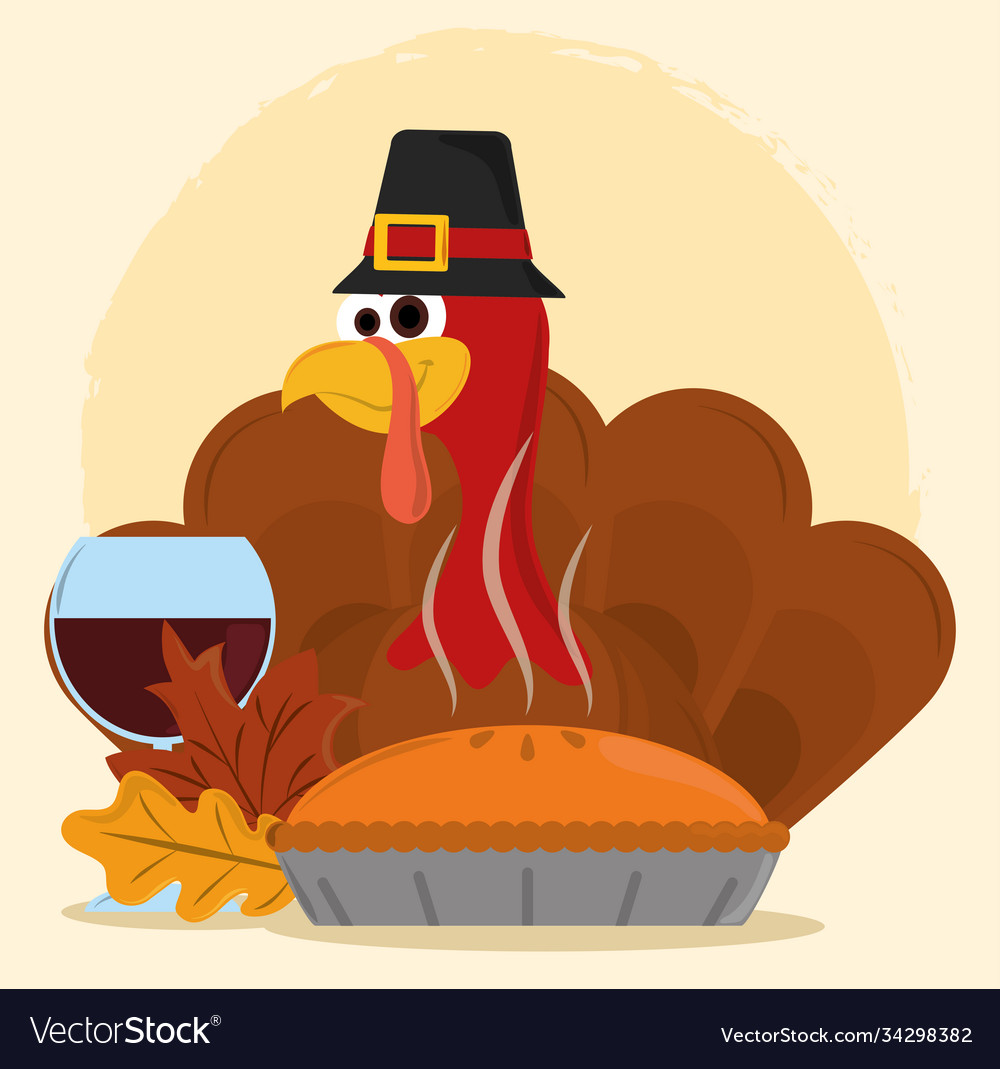 Happy thanksgiving day turkey with hat cake wine