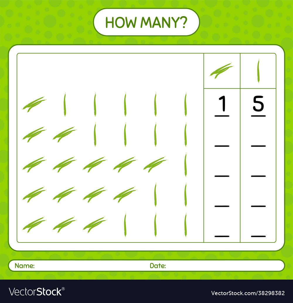 How many counting game with green bean worksheet vector image How many counting game with green bean worksheet