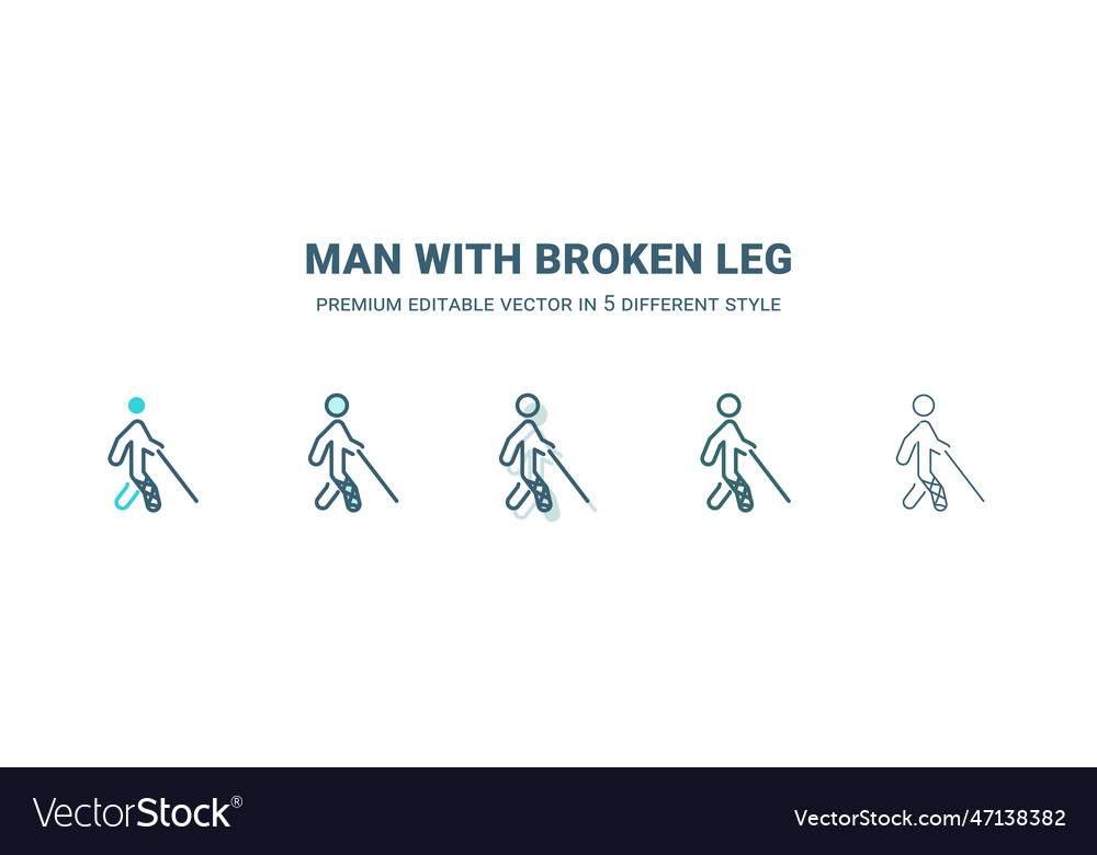 Man with broken leg icon in 5 different style vector image Man with broken leg icon in 5 different style