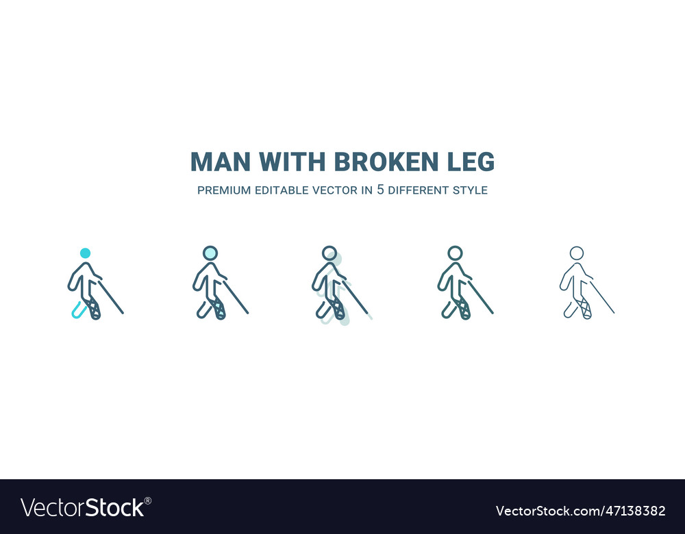 Man with broken leg icon in 5 different style