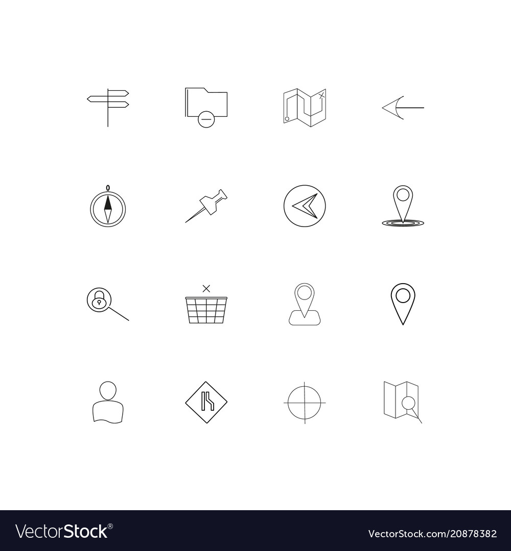 Maps and navigation linear thin icons set