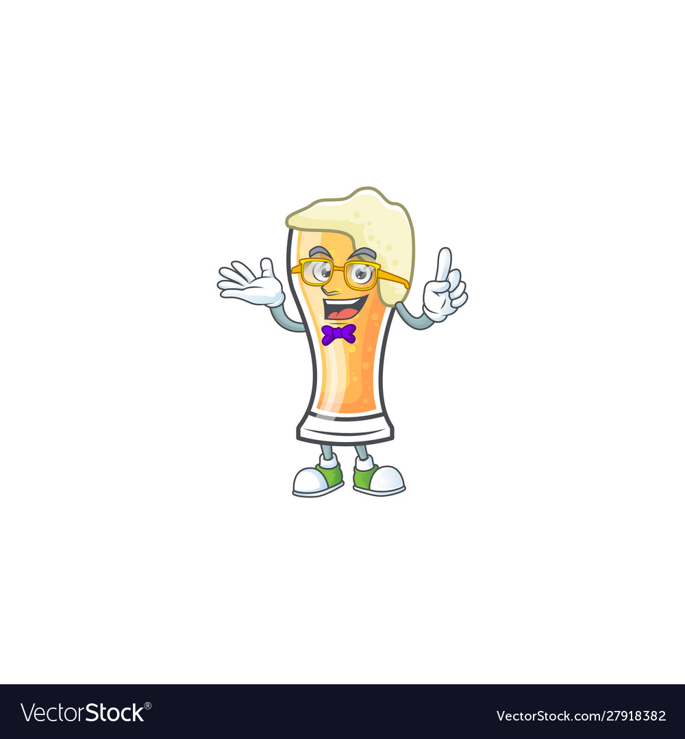 Mascot a geek in cartoon beer glass Royalty Free Vector