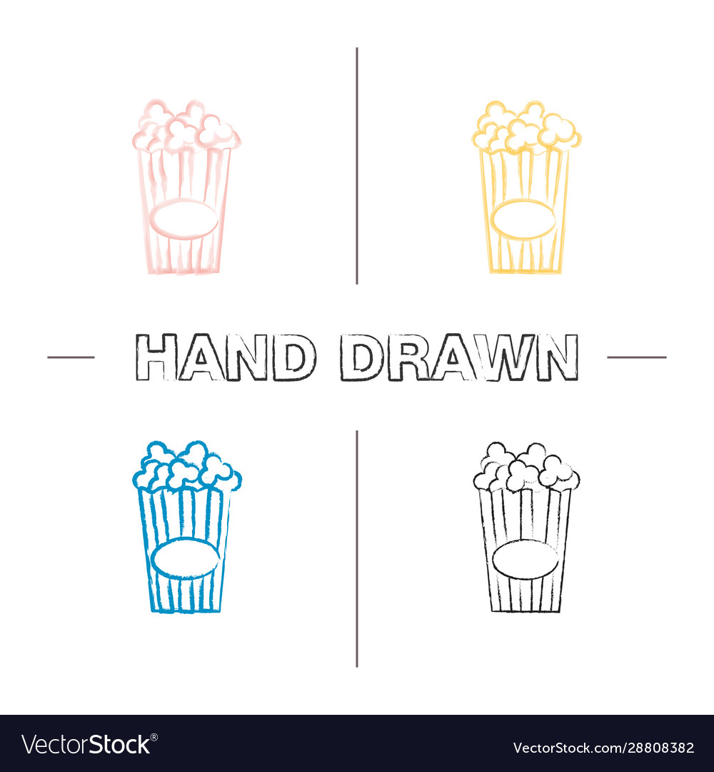 Papierglas mit Popcorn Hand gezeichnete Icons Set