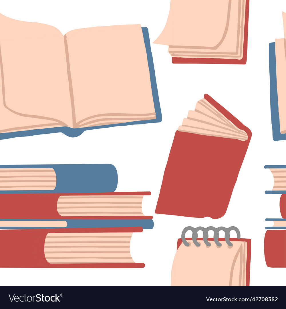 Seamless pattern of books and notepad stack