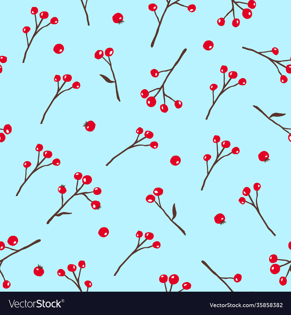 Seamless seasonal pattern with rowan tree twigs