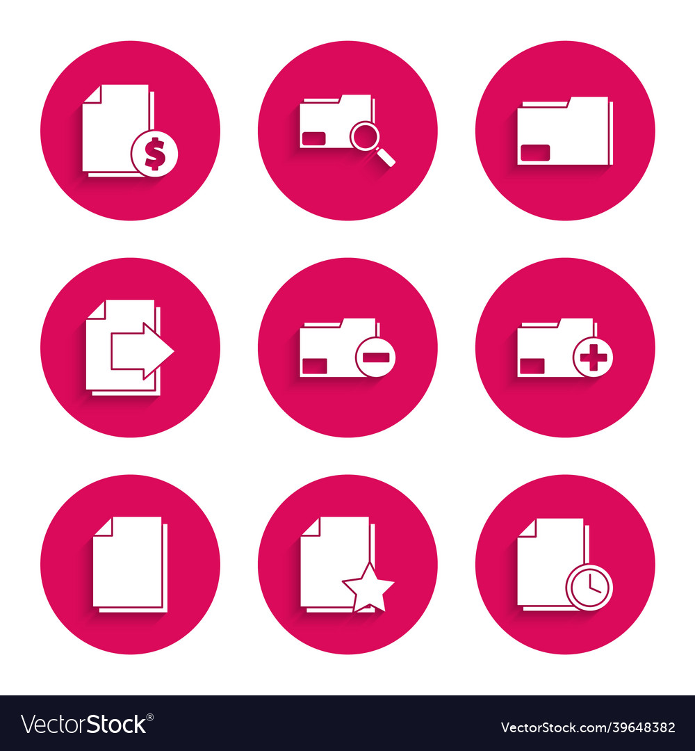 Set document folder with minus star clock add vector image Set document folder with minus star clock add