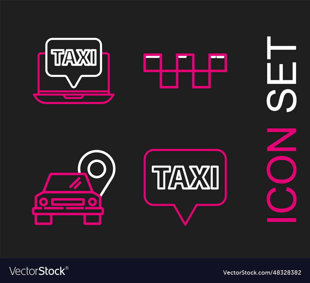 Set line map pointer with taxi car roof vector image Set line map pointer with taxi car roof