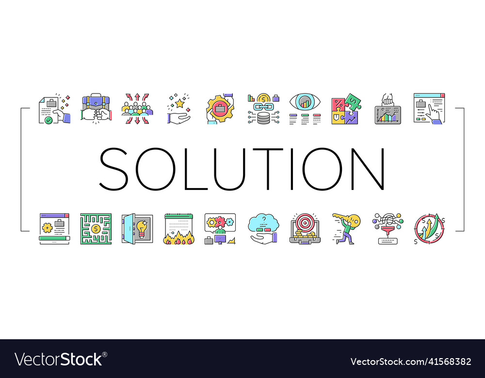 Solution business problem task icons set vector image Solution business problem task icons set