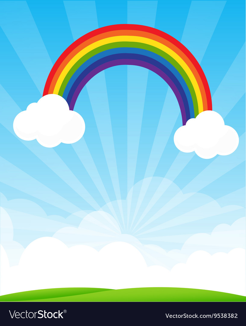 Sunburst and blue sky rainbow background Vector Image