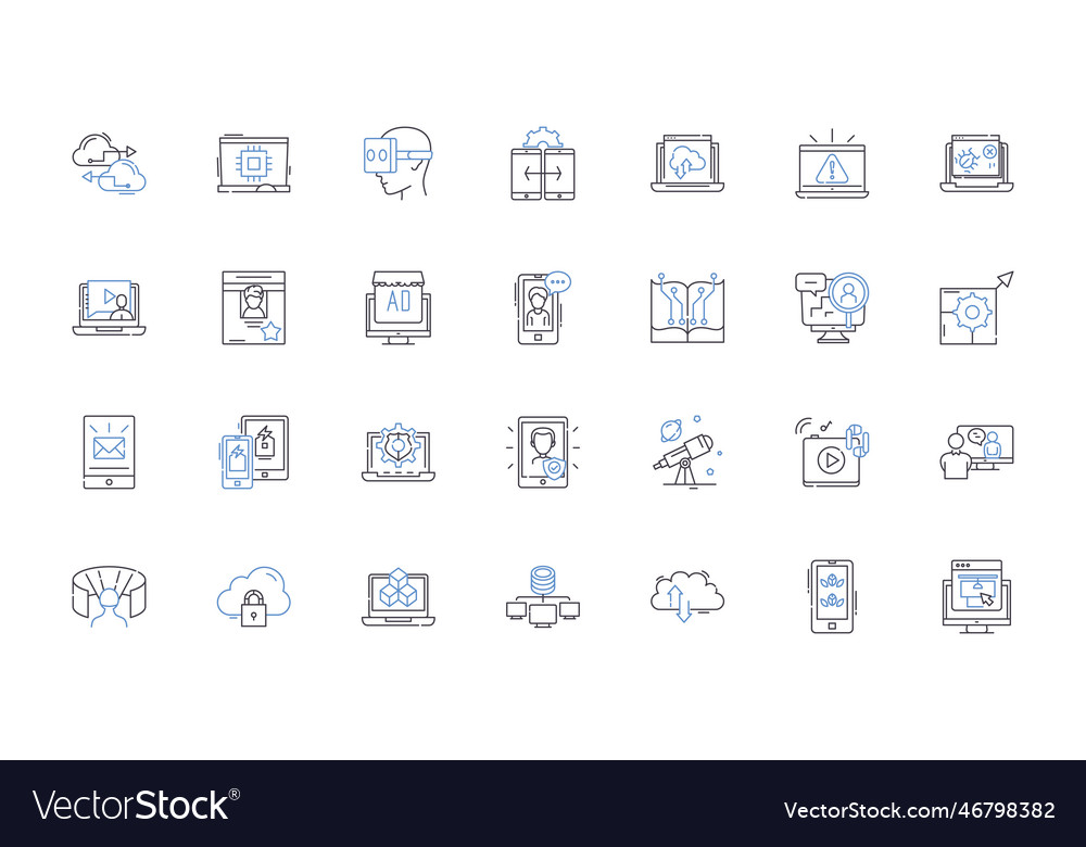 Web technology line icons collection html css