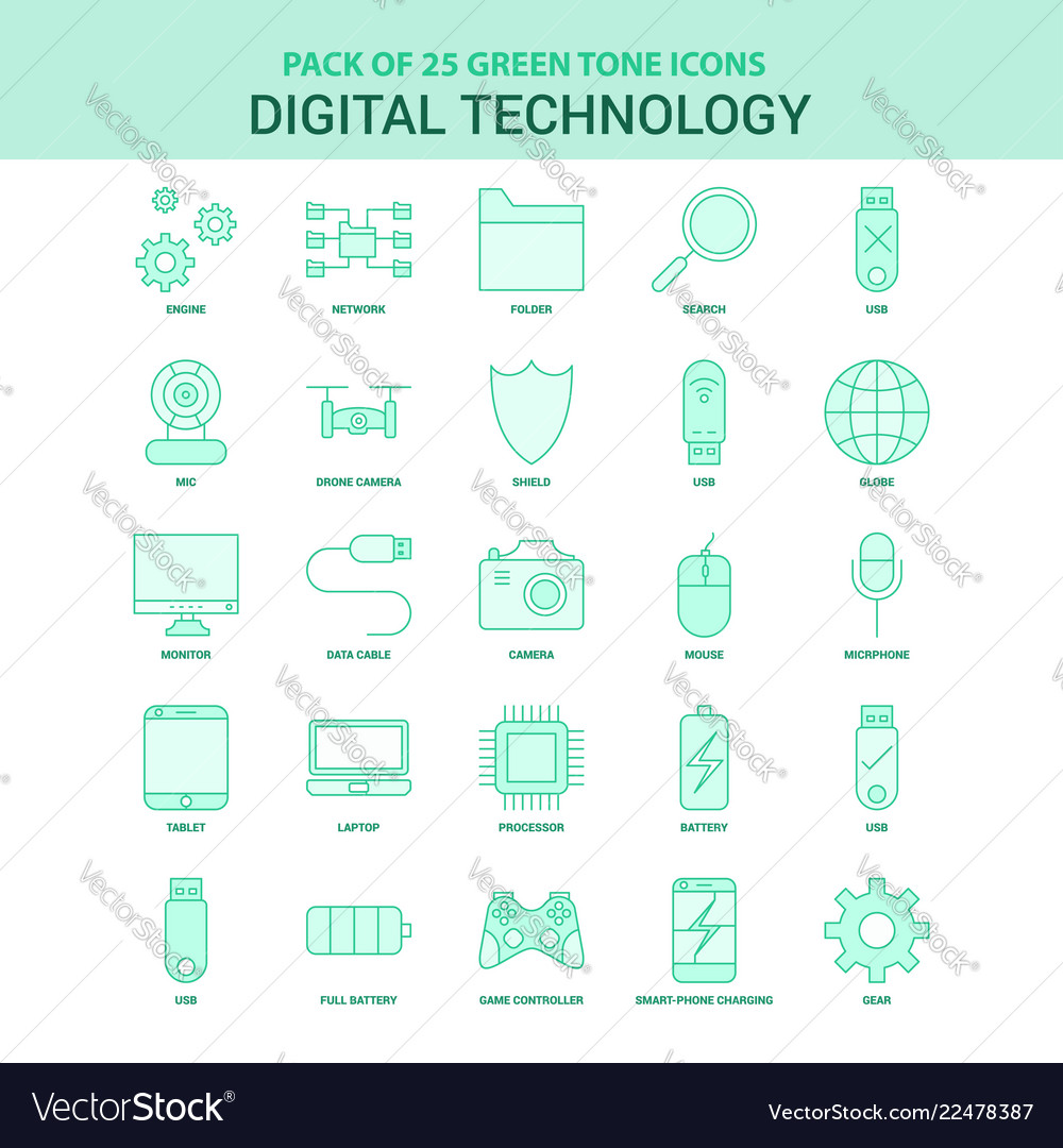 25 grüne digitale Technologie-Iconset