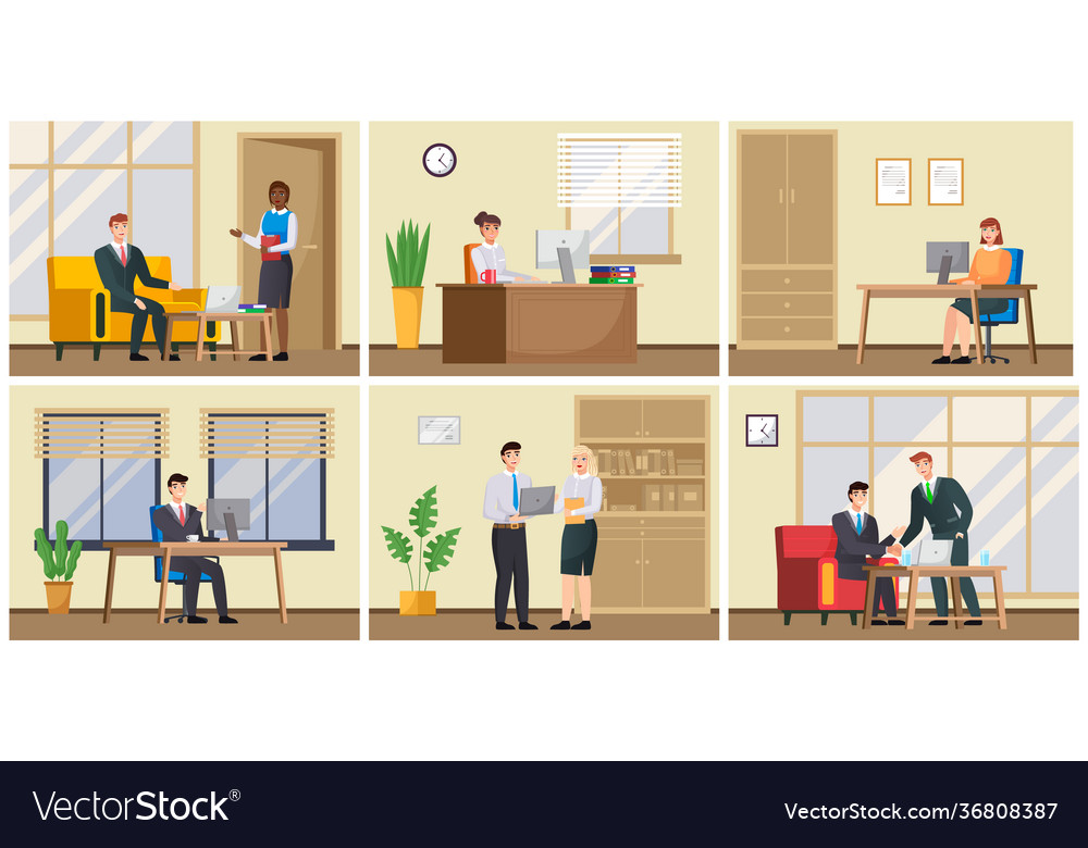 Business characters working in office workplace