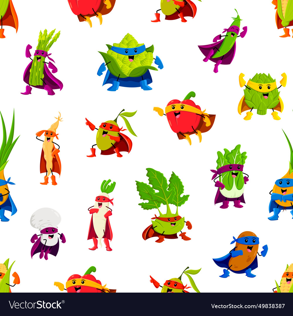 Cartoon Vegetable Superhero Characters Pattern Vector Image Cartoon Vegetable Superhero Characters Pattern Vector Image