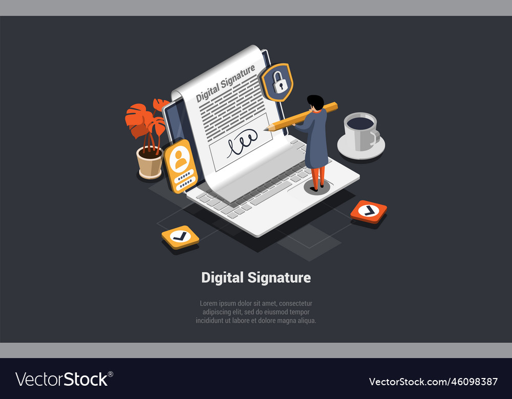 Concept of digital signature and electronic sign vector image Concept of digital signature and electronic sign