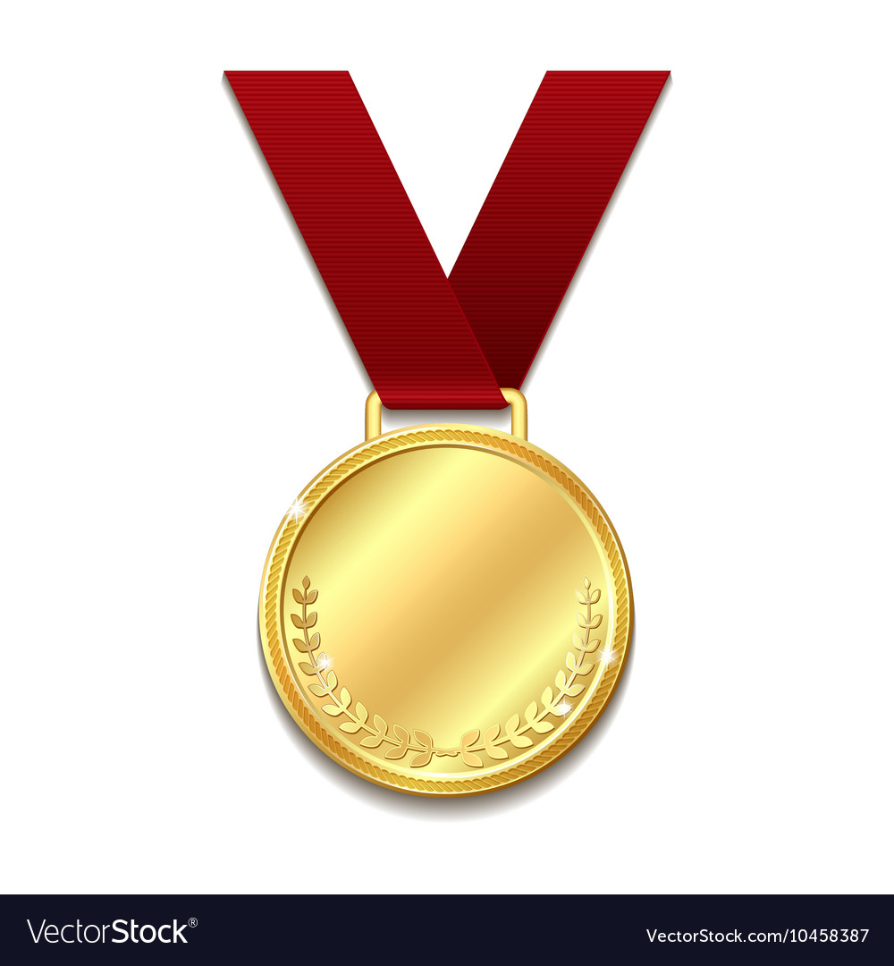 Gold medal on red ribbon Royalty Free Vector Image