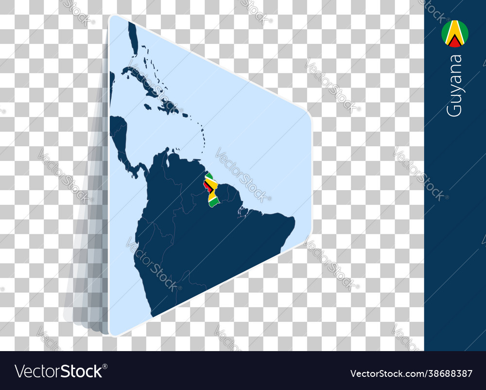 Guyana map and flag on transparent background