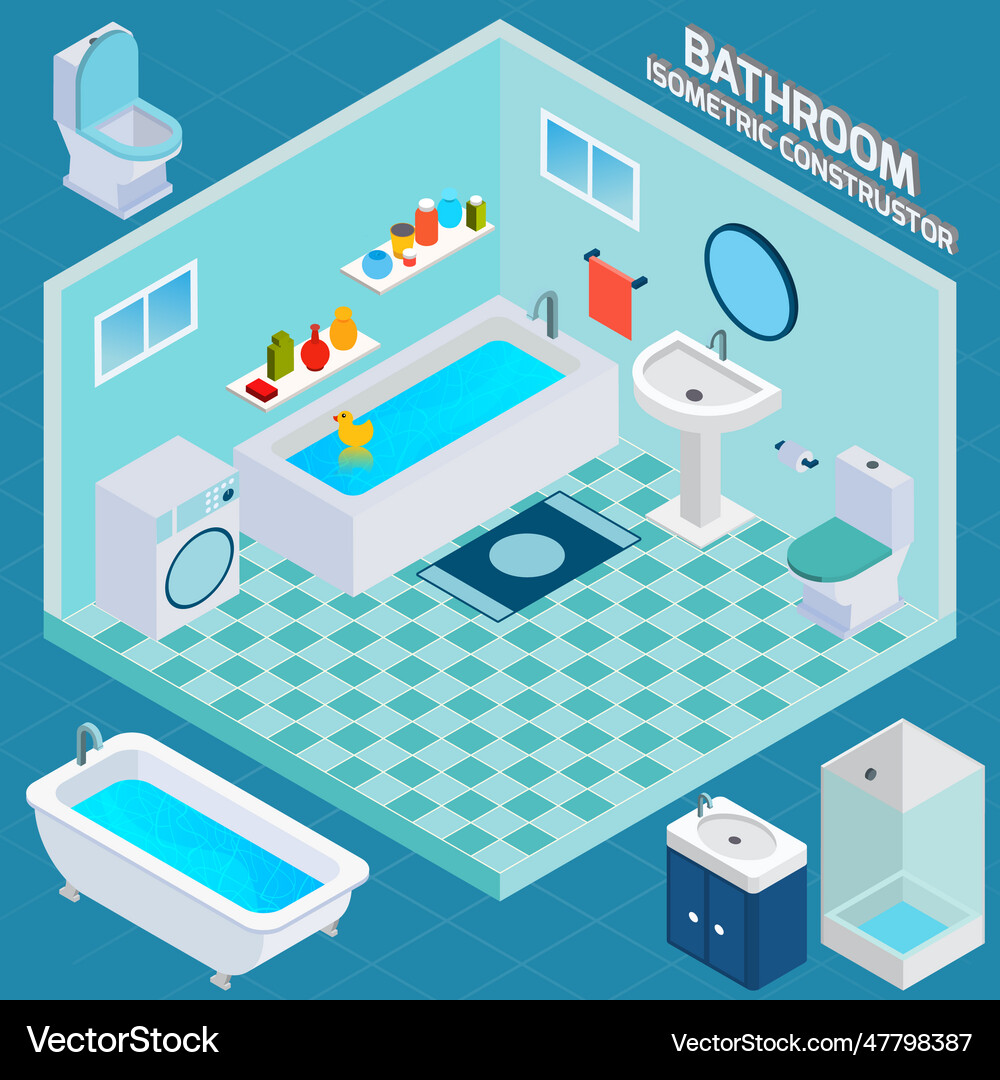Isometric bathroom interior Royalty Free Vector Image