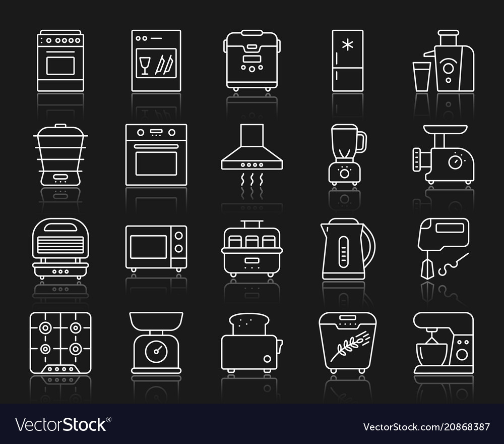 Kitchen appliances simple line icons set