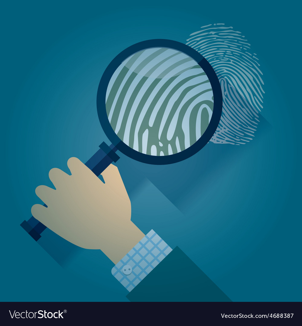 Magnifying glass and fingerprint Royalty Free Vector Image