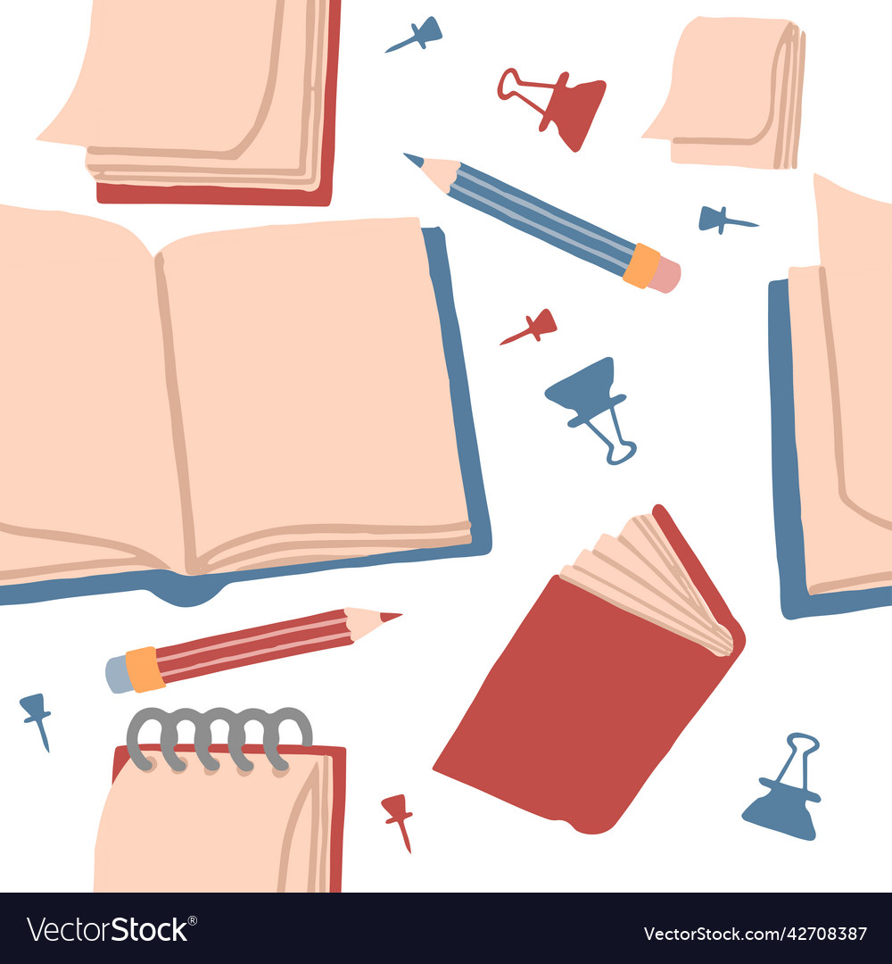 Seamless pattern of books and notepad stack vector image Seamless pattern of books and notepad stack