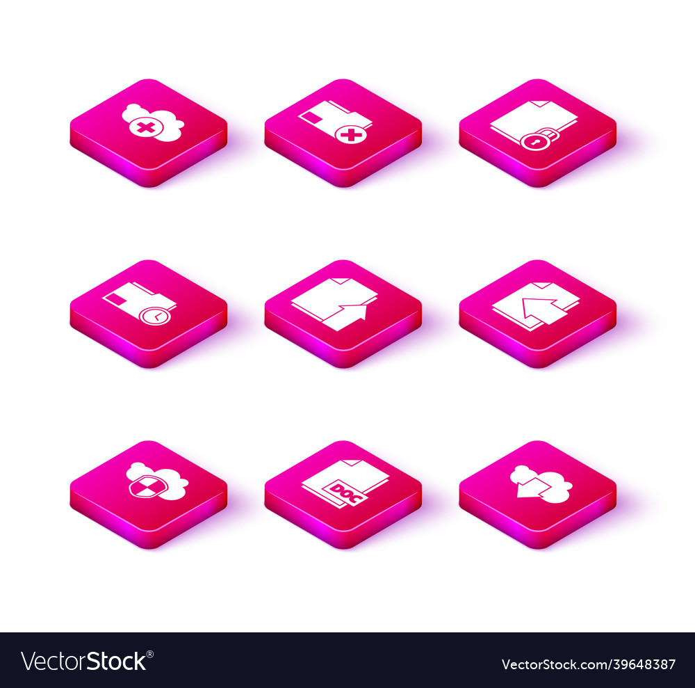 Set cloud and shield doc file document vector image Set cloud and shield doc file document