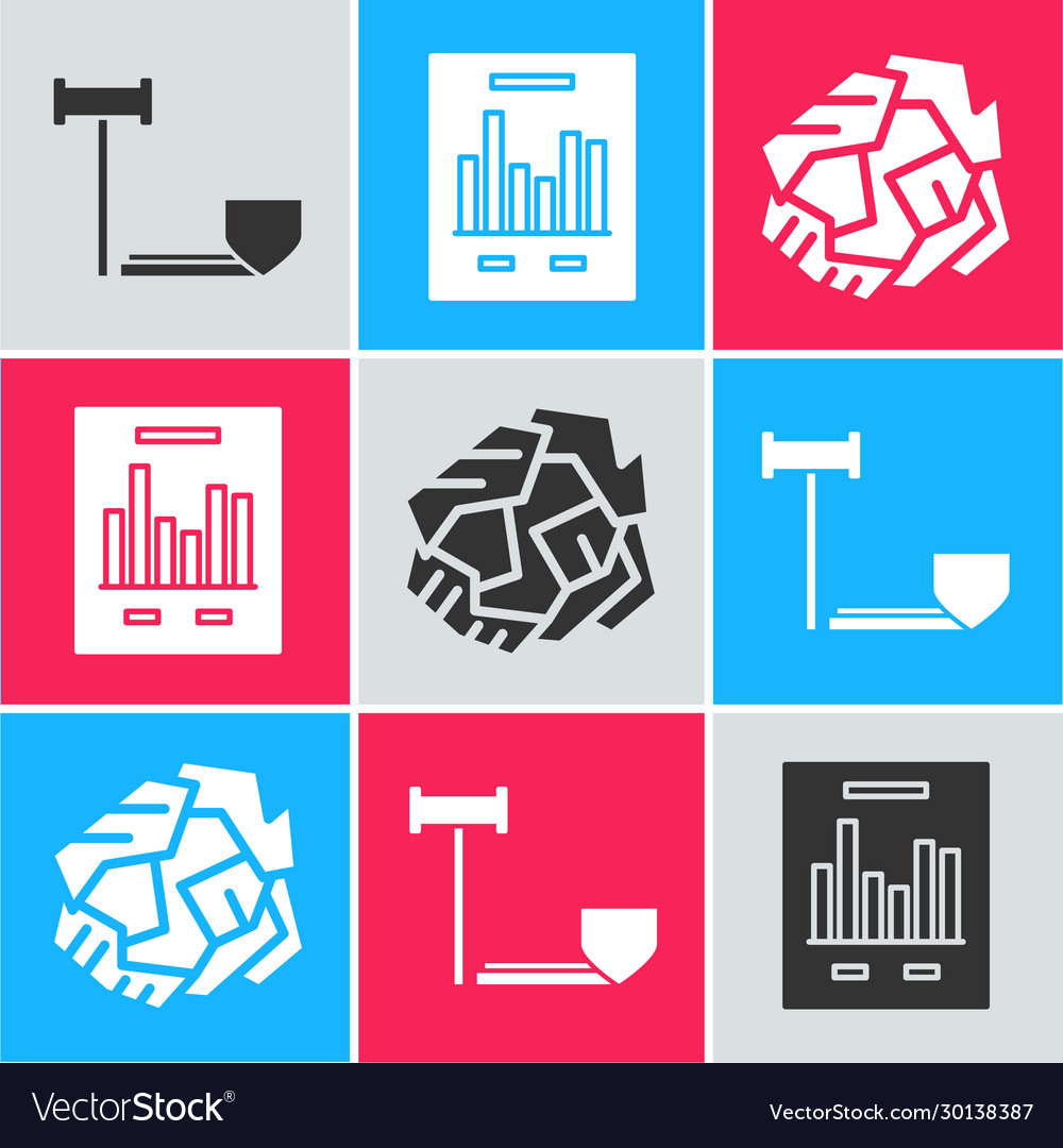 Set judge gavel with shield document graph