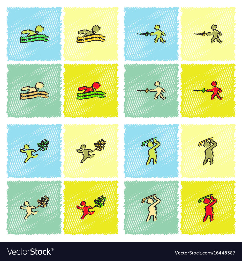 Set of olympic game design in hatching style