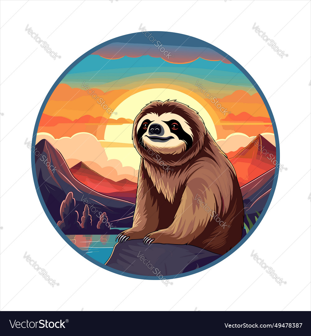 Sloth colorful cartoon kawaii character beach