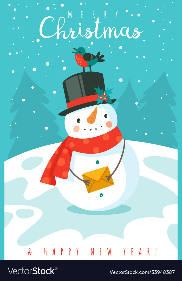 Snowman happy new year and merry christmas Vector Image