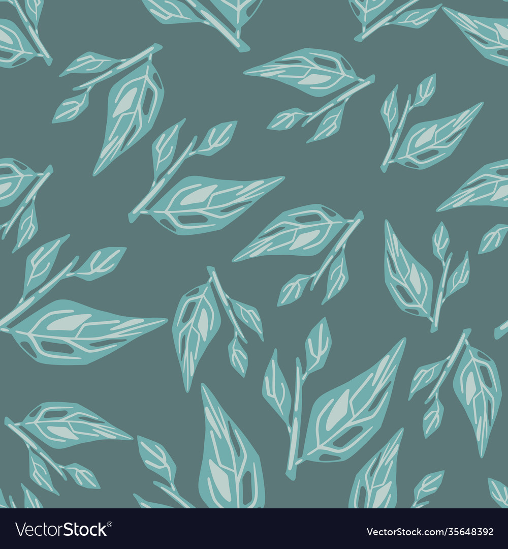 Botanical seamless pattern with random blue leaf vector image Botanical seamless pattern with random blue leaf
